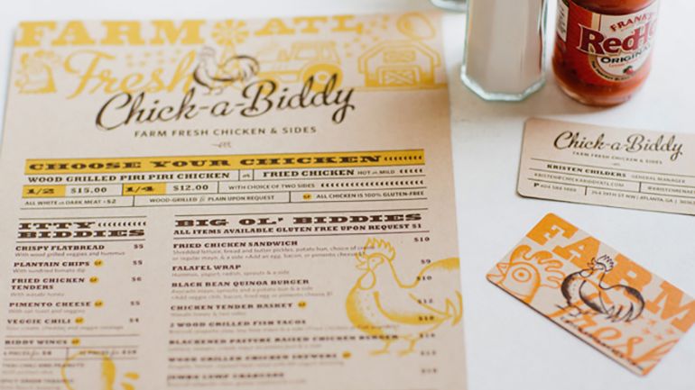 A light brown menu with yellow accents