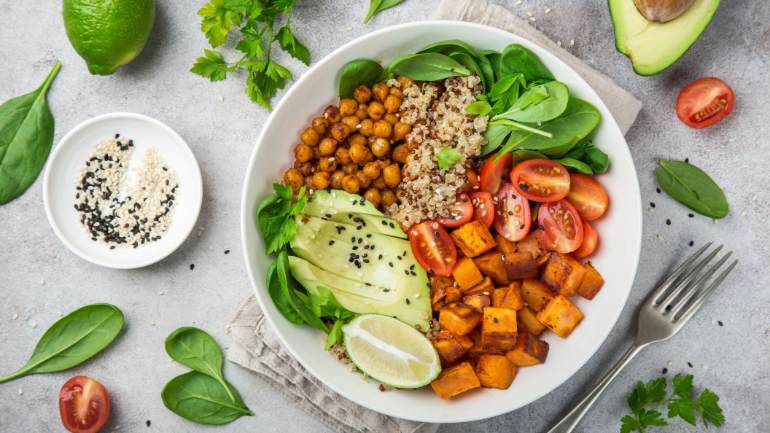 A bowl of vegan ingredients