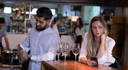 server waiting for her tables to show up