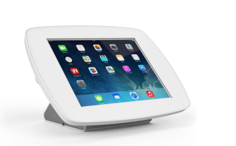 image of bounce pad ipad case – white ipad case with triangular base propping up device
