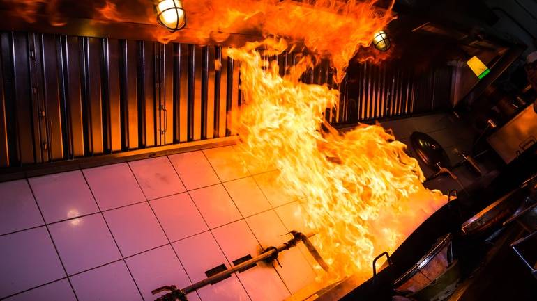 fire in a restaurant kitchen