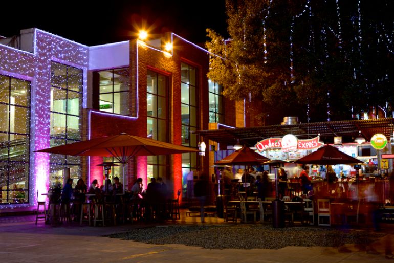 outdoor restaurant patio at night