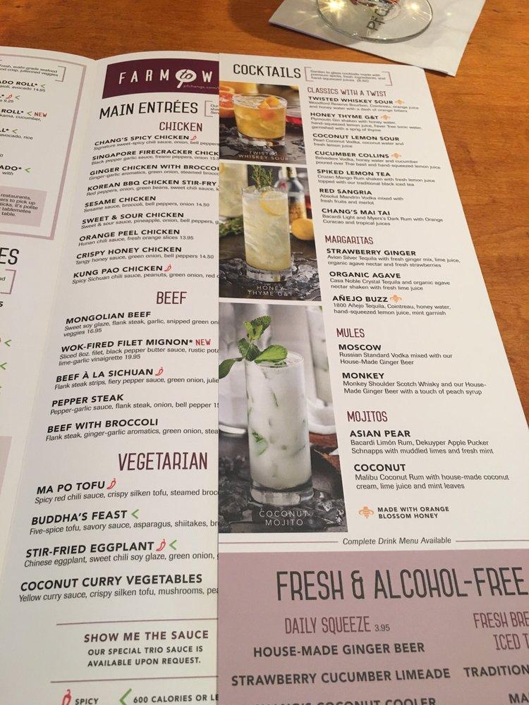 P. F. Chang’s restaurant menu highlighting several cocktail specials.