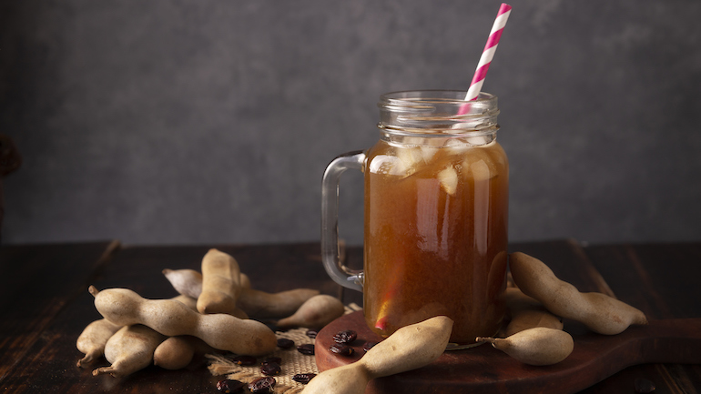 Mason jar of tamarind water.