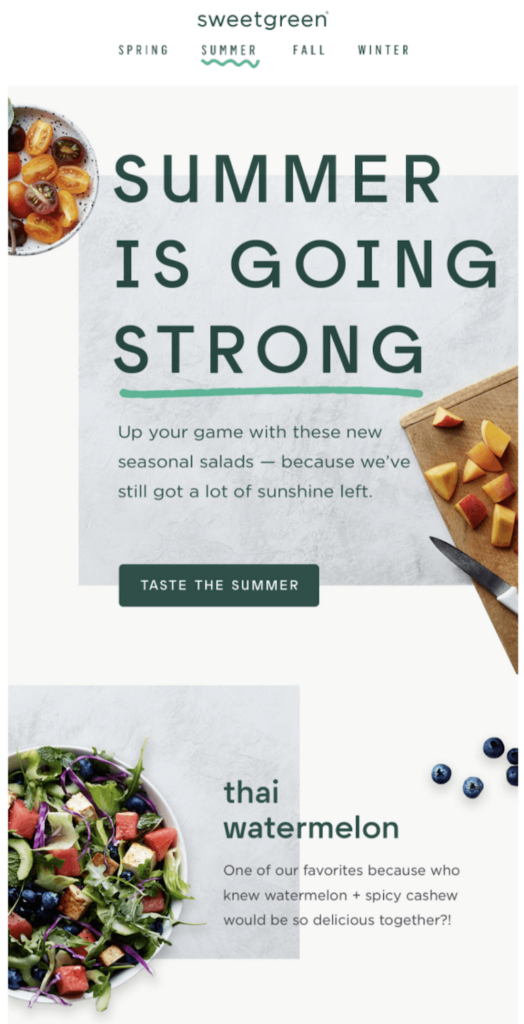 Image of a marketing email from Sweetgreen.