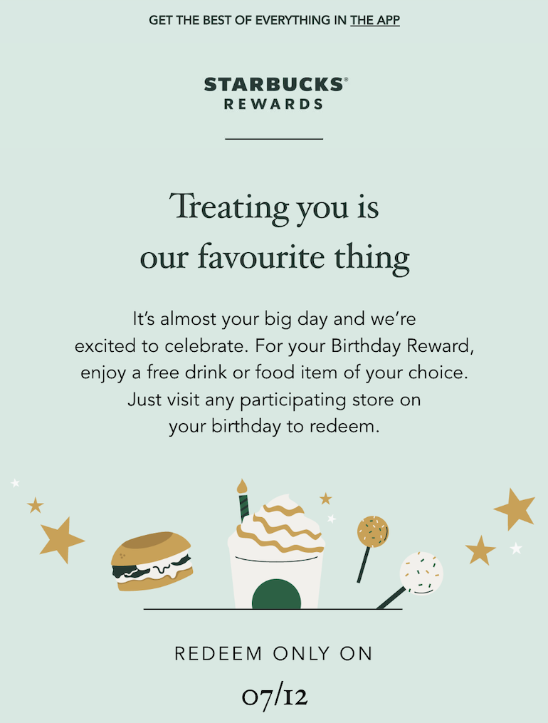 Image of a marketing email from Starbucks.